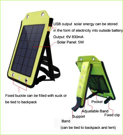 5W waterproof o carregador móvel solar portátil para o telefone móvel